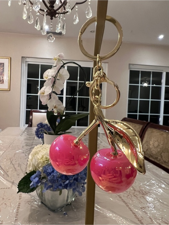 Accessories - Iridescent Cherry Bag Charm Keychain | Pink Ombre Purse Charm Gold Tone